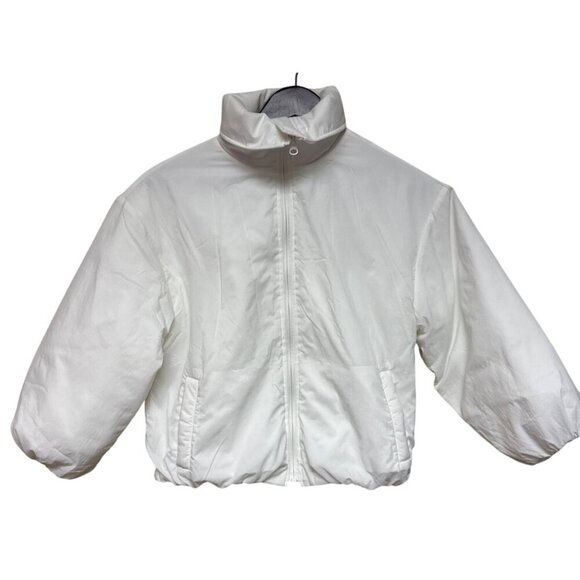 NEW Zella Women's Jacket White Puffer Lightweight Full Zip Size Medium Cropped - Picture 1 of 11